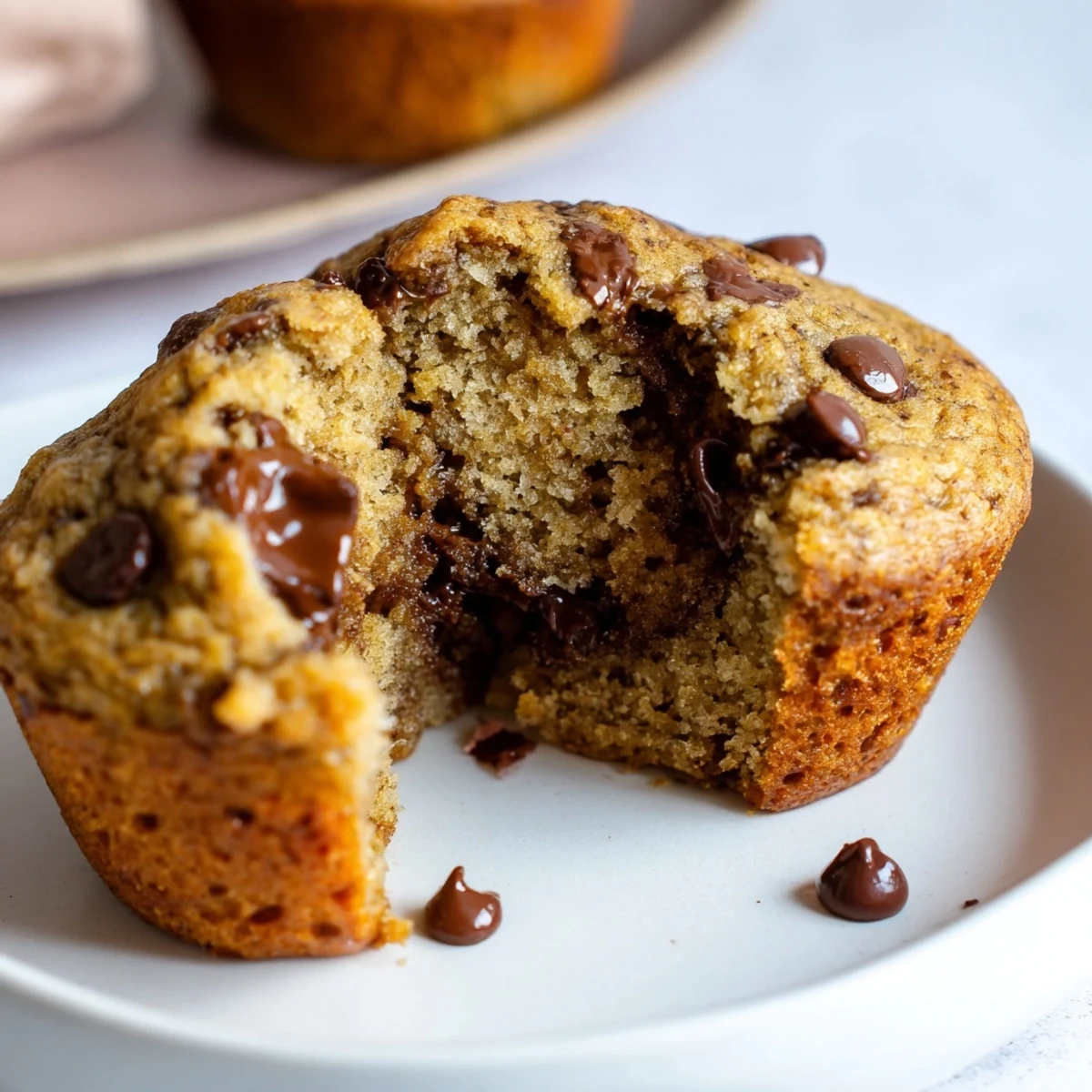 Warm, freshly baked chocolate chip banana bread muffins, a comforting treat perfect for any morning.