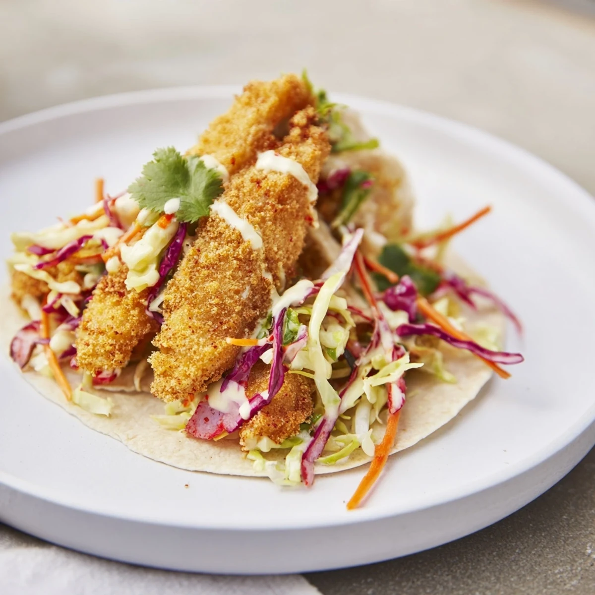 Crispy Fish Tacos Cabbage Slaw