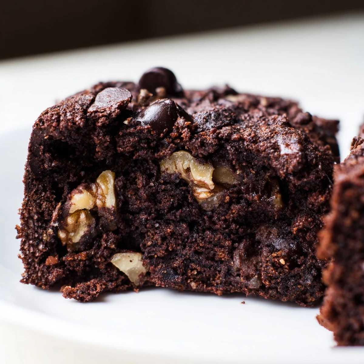 Freshly baked Gluten Free Almond Flour Brownies with walnuts on a rustic wooden board.