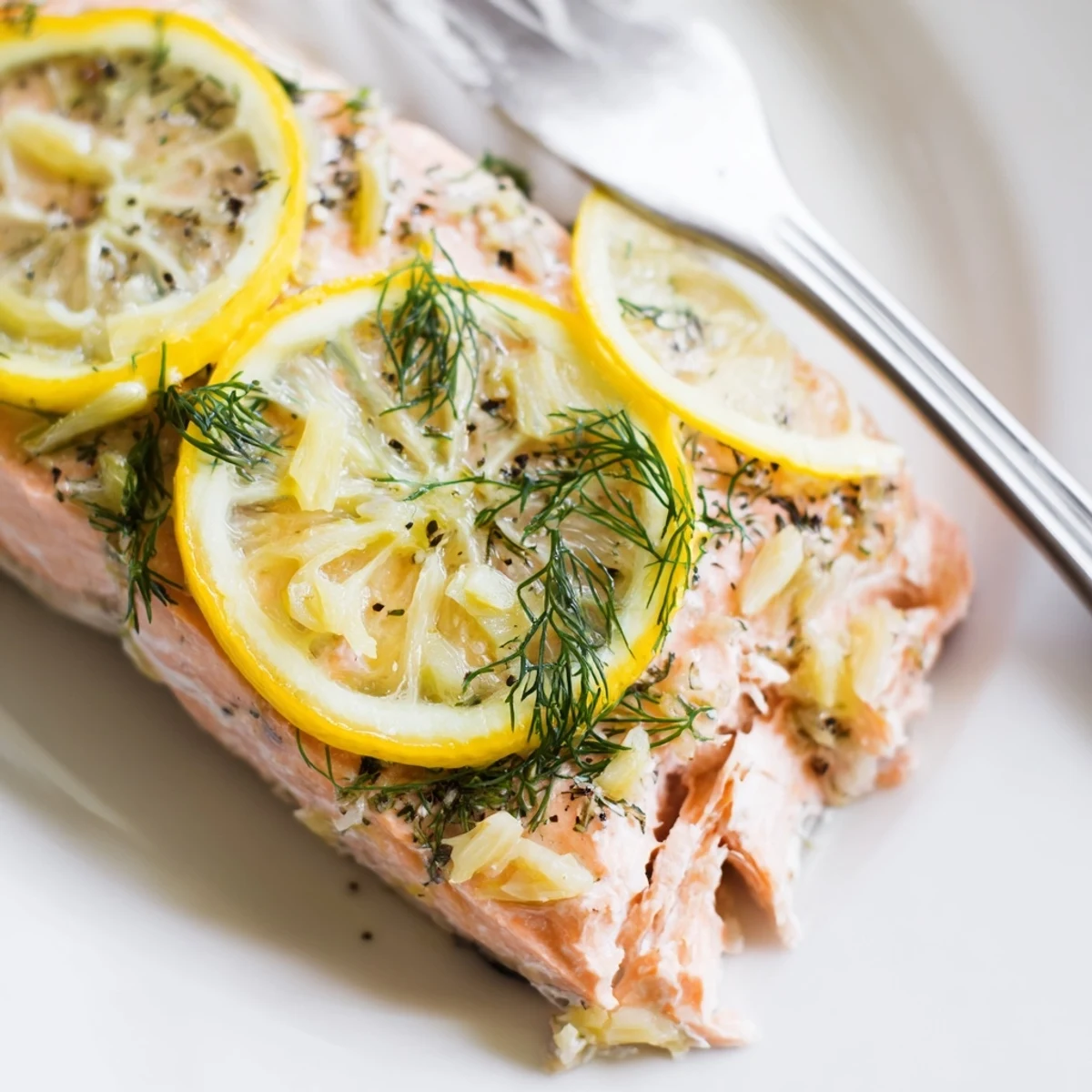 Tender salmon fillets with zesty lemon and aromatic dill, garnished and ready to serve for dinner.
