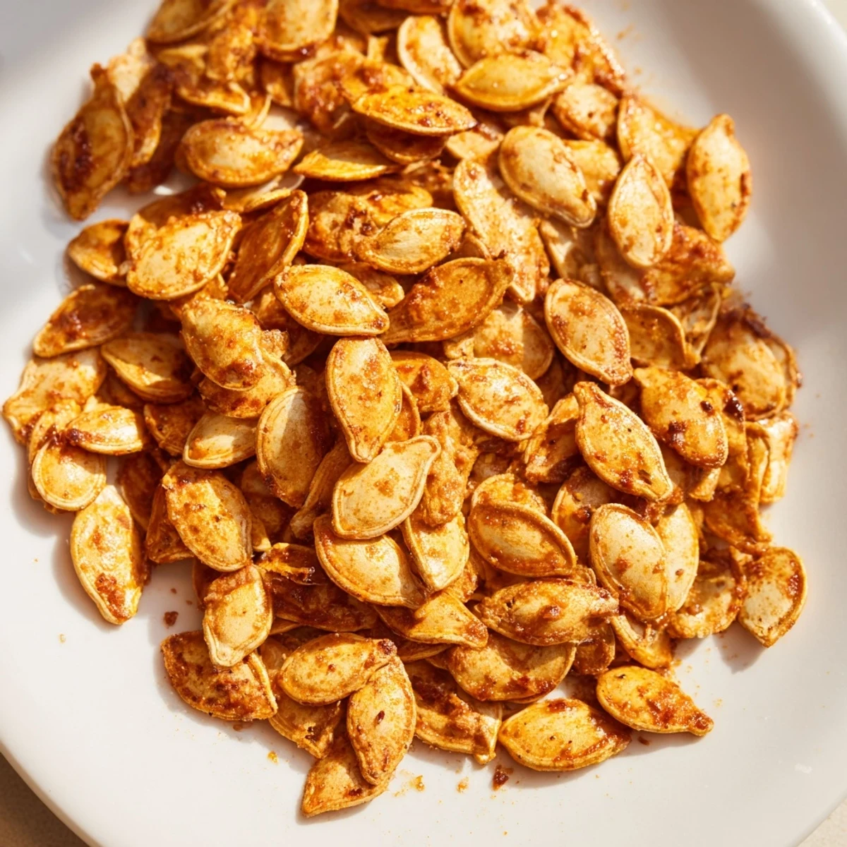 Hearty bowl of Spiced Pumpkin Seeds tossed with smoked paprika and cumin, ready to top a fresh autumn salad.
