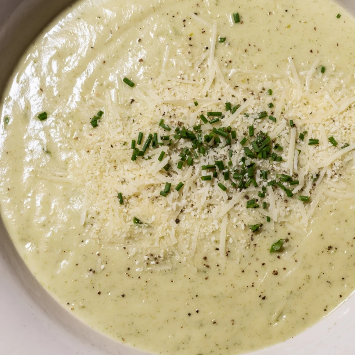 A bowl of velvety Creamy Broccoli Soup with a spoon, perfect for a cozy American dinner.