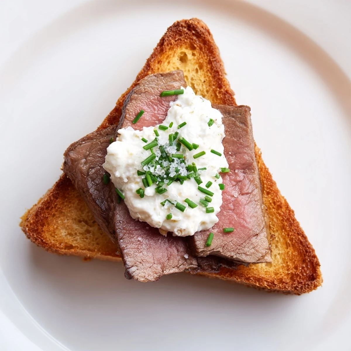 Sizzling skillet-seared beef being sliced for savory Beef Toast Points appetizer, ready to assemble.