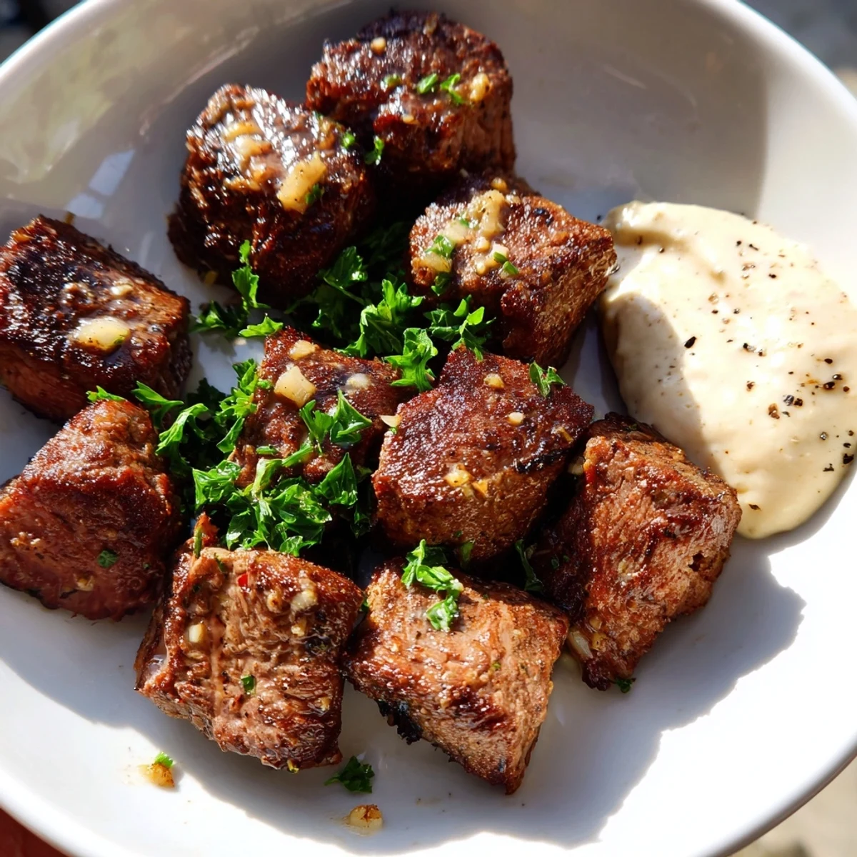 Garlic Butter Steak Bites sizzle in a skillet with golden edges and aromatic garlic butter, ready for dipping.