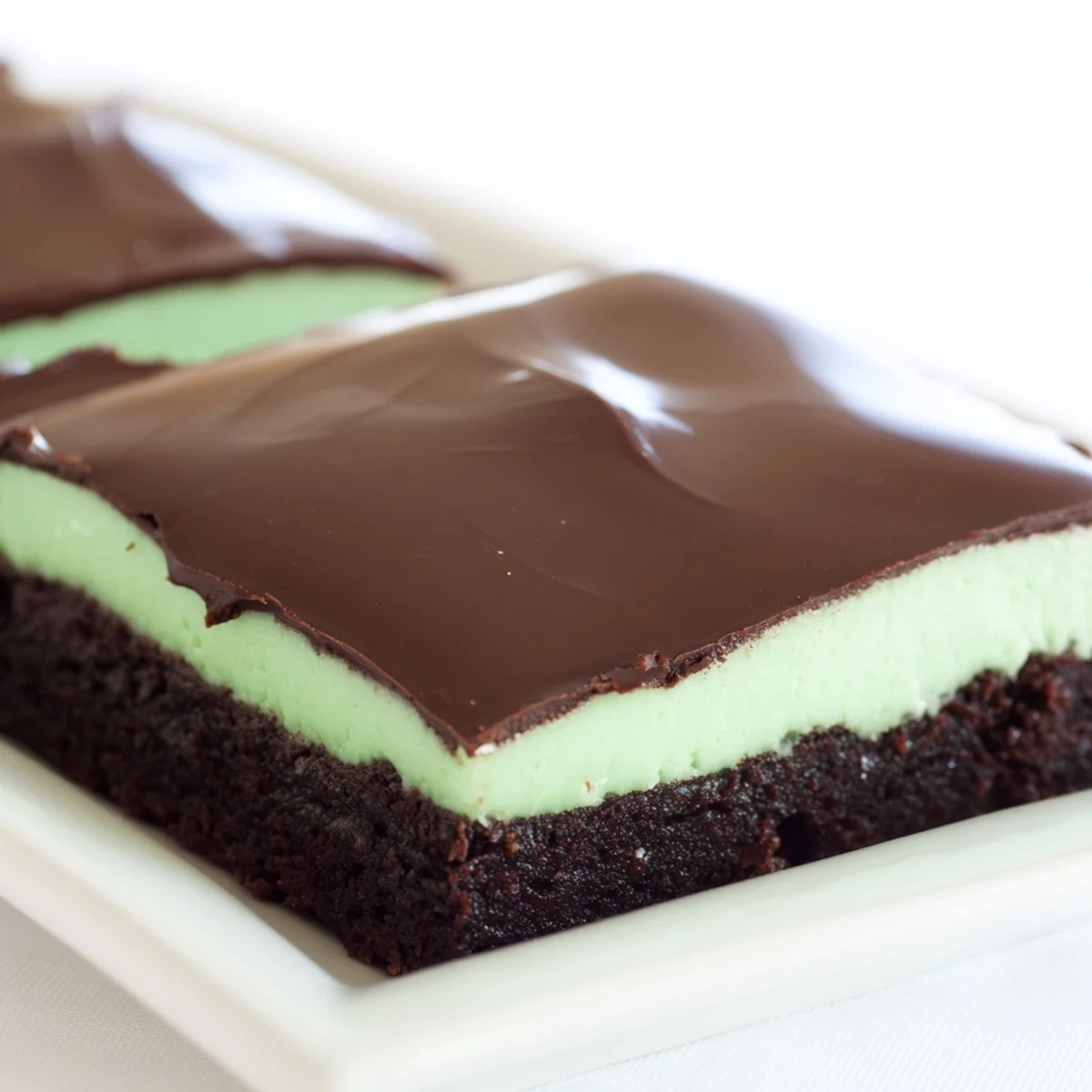 Frosted Shamrock Mint Brownies with Chocolate Ganache showcase glossy green layers and rich chocolate.