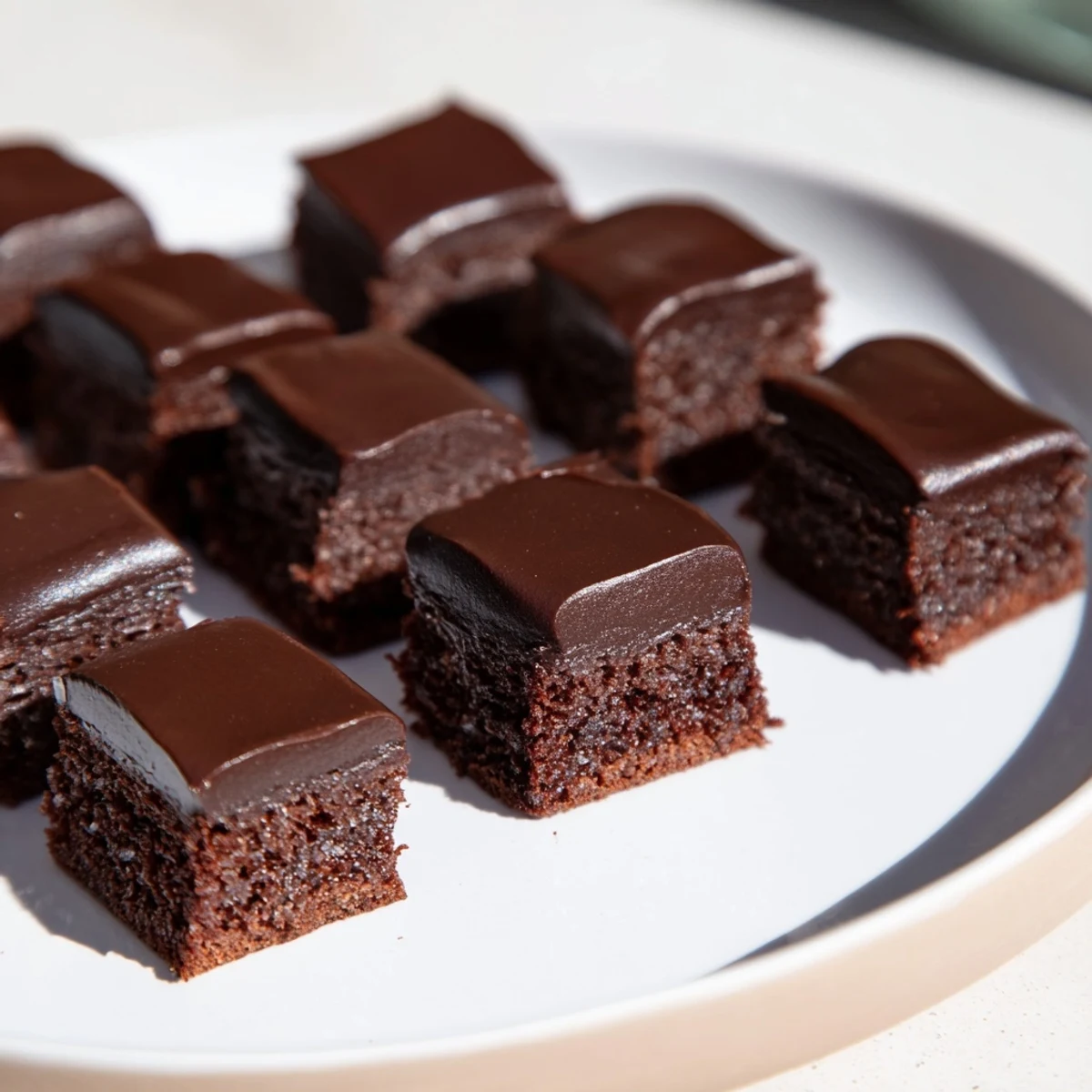 Mint Brownie Bites with Ganache arranged on a wooden board, perfect for a dessert platter or afternoon coffee break.  