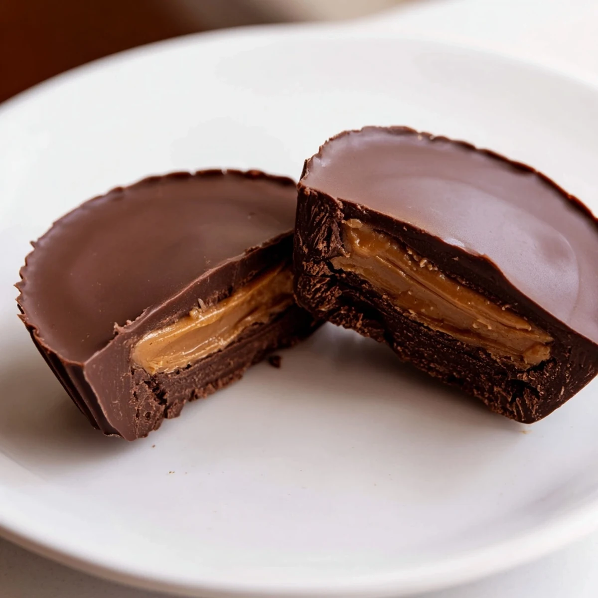 Savory-sweet Chocolate Peanut Butter Cups are arranged on a marble board next to a glass of cold milk for a classic American snack pairing.  