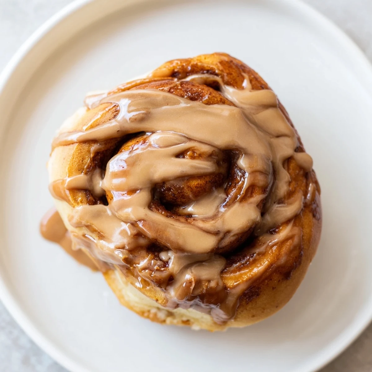 Freshly pulled apart Soft and Gooey Biscoff Cinnamon Roll reveals a gooey, cinnamon-spiced center on a cozy kitchen counter with morning light.