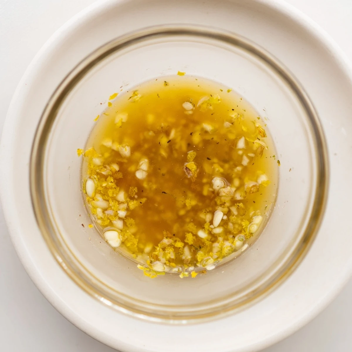 A jar of homemade Lemon Dijon Dressing glistens beside a vibrant grain bowl with roasted vegetables and fresh herbs.