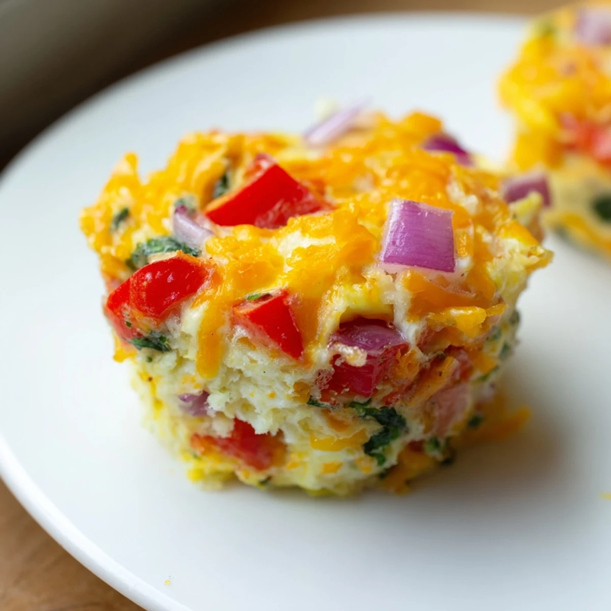 A close-up of Best Frittata Egg Muffins served warm on a plate with fresh herbs.