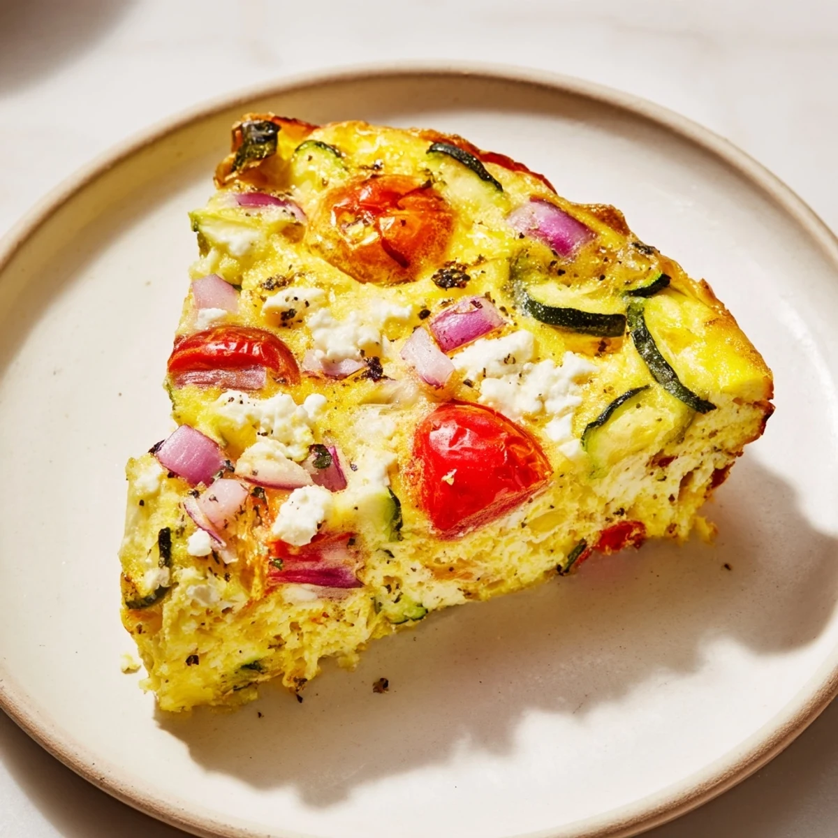 Serving suggestion for Veggie Air Fryer Frittata paired with a bright side salad on a plate.
