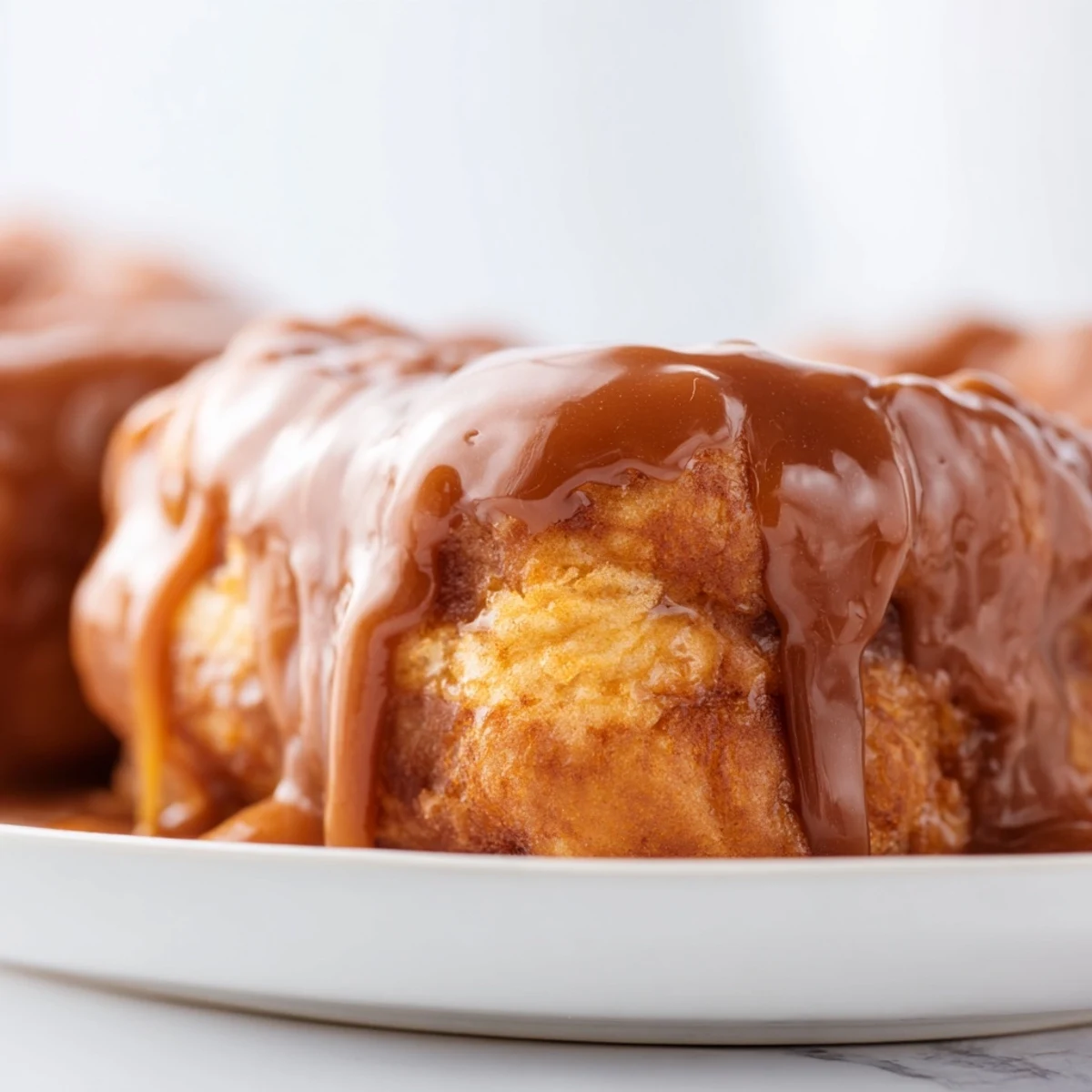 Golden fried Maple Donut Bars glistening with a thick, sweet maple glaze, ready to enjoy. 