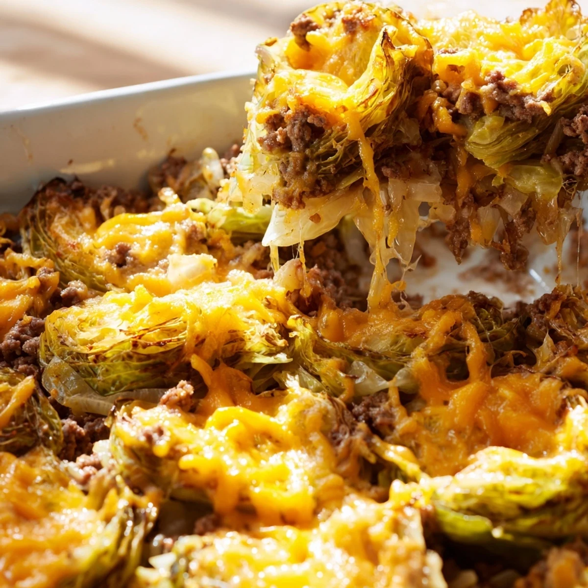 Golden roasted cabbage rounds layered with savory ground beef, melted cheddar, and a hint of smoked paprika.