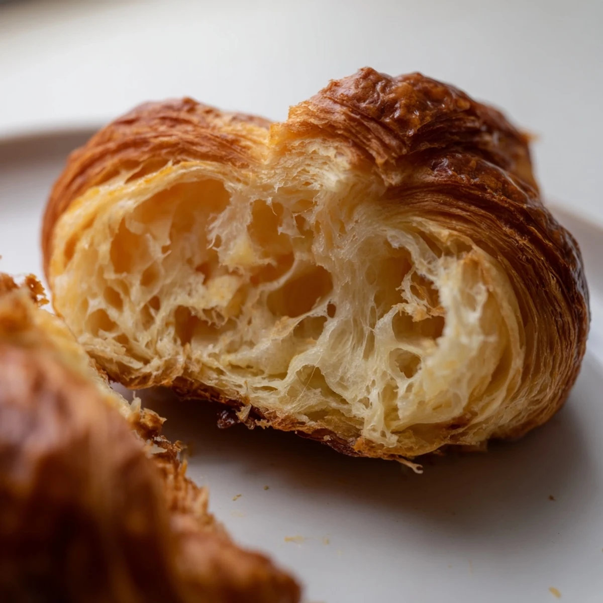 Freshly baked gluten-free croissants are shown beside a cup of coffee and jam on a marble counter.