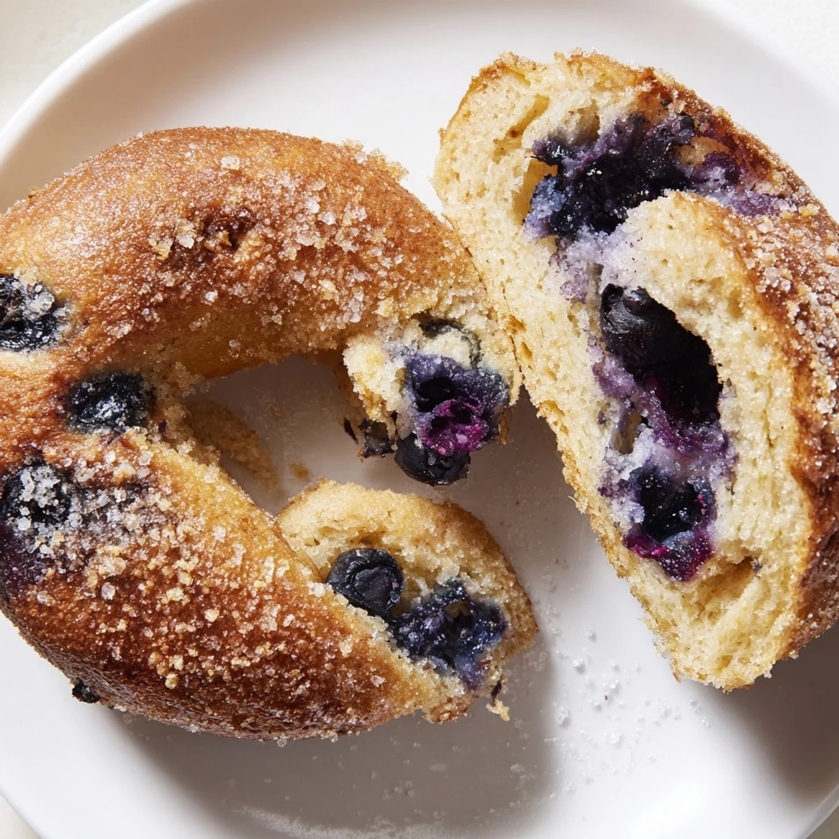 Warm Gluten-Free Blueberry Bagels with a soft chewy texture served on a wooden board with cream cheese.