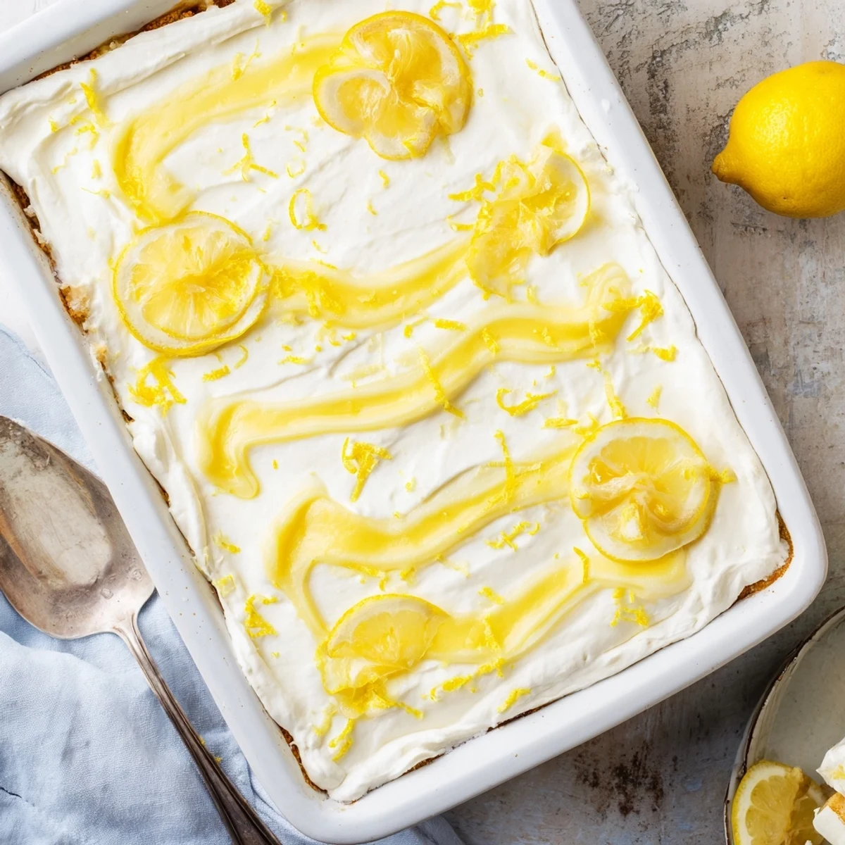 Freshly prepared Lemon Limoncello Italian Tiramisu features layers of mascarpone cream and limoncello-soaked ladyfingers, perfect for a summer dessert buffet.