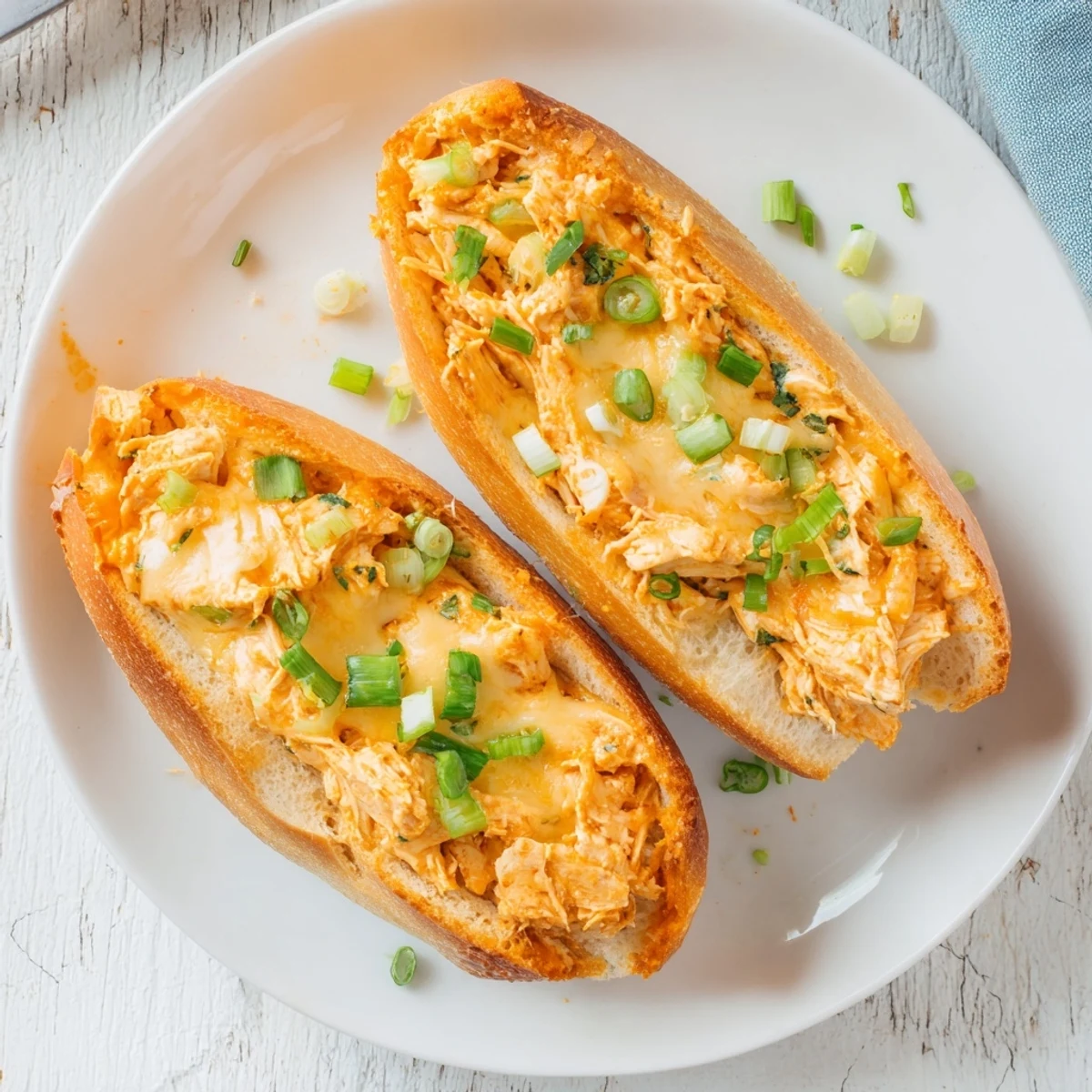 Golden baked Cheesy Buffalo Chicken Stuffed French Bread loaf served warm with a side of cool ranch.