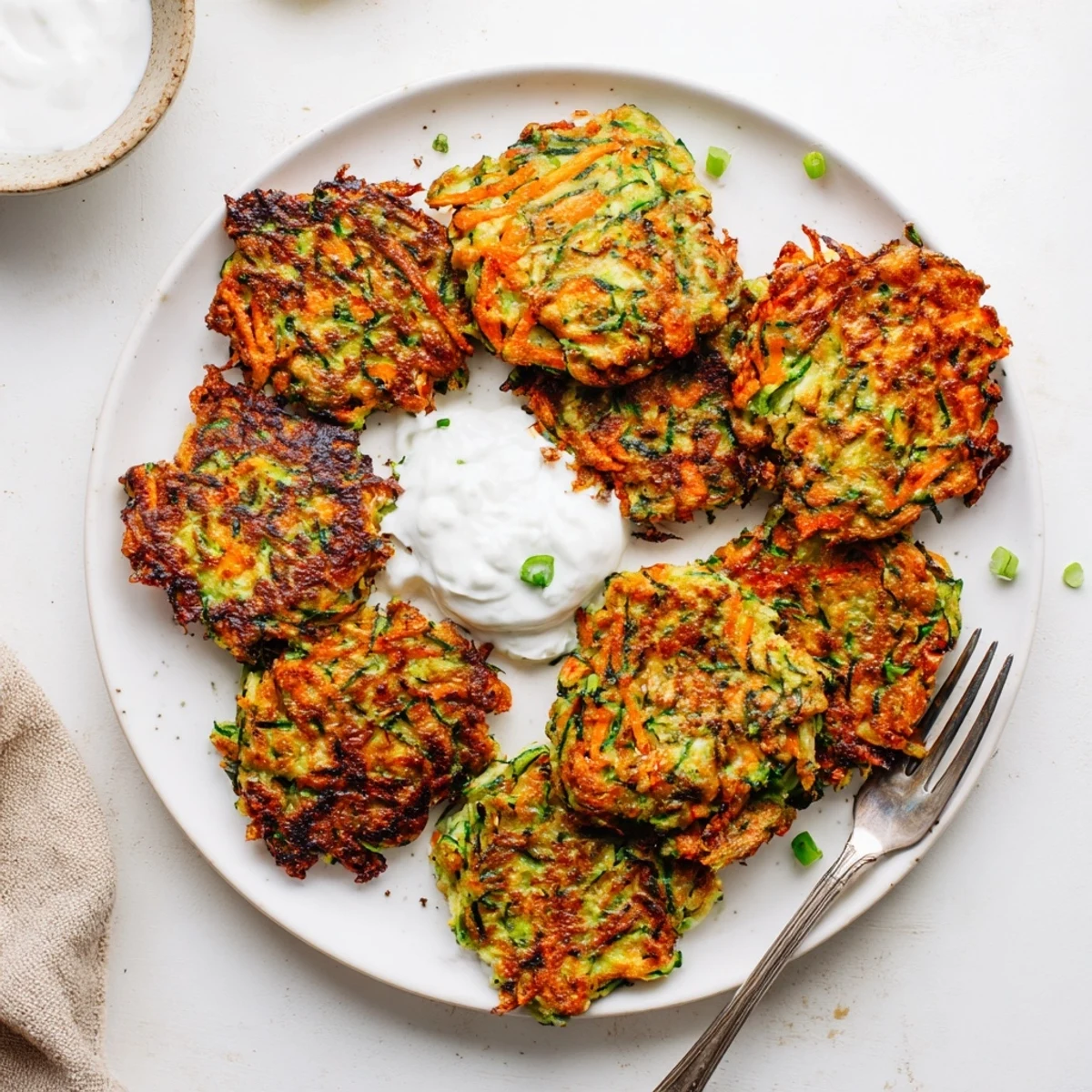 The delicious Crispy Easy Zucchini Fritters rest on a napkin next to fresh lemon wedges.