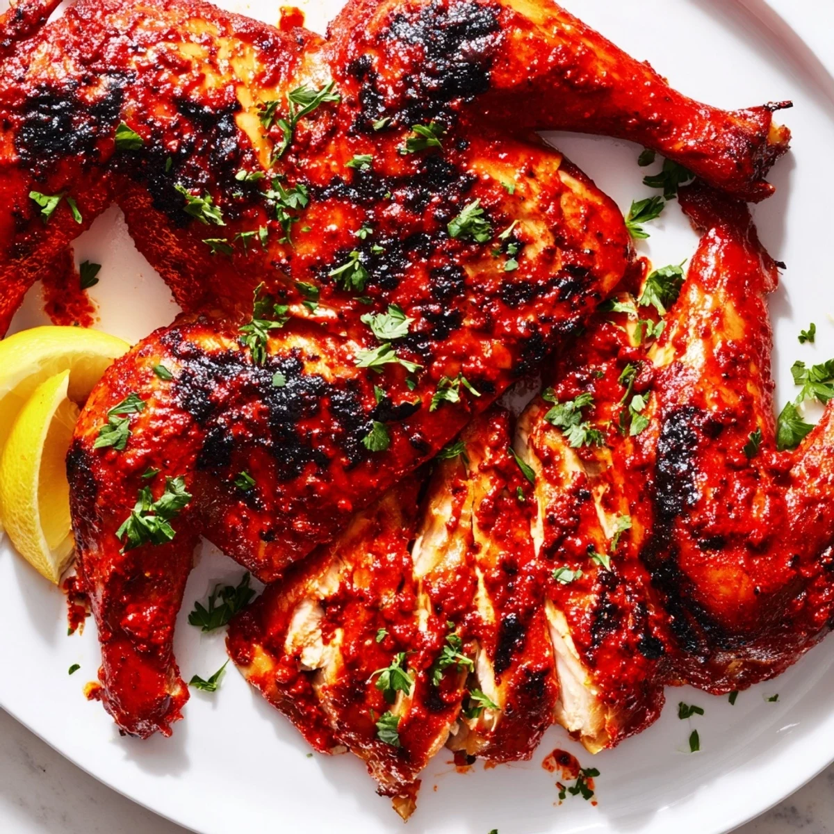 Tender Peri Peri Chicken Portuguese Style served alongside fries and salad, perfect for a vibrant summer barbecue.