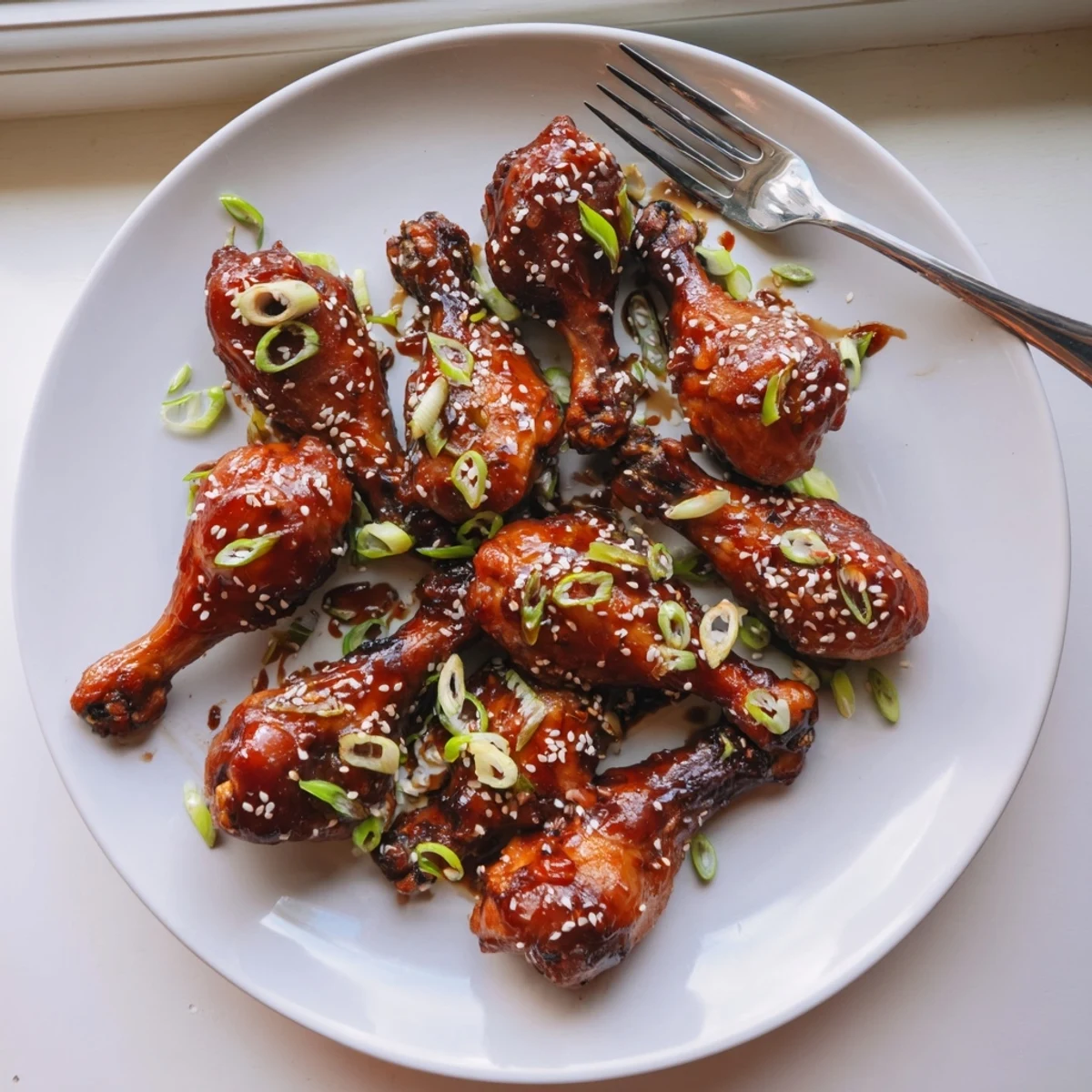 Slow cooker Asian glazed chicken drumsticks coated in a glossy, dark brown soy-hoisin sauce