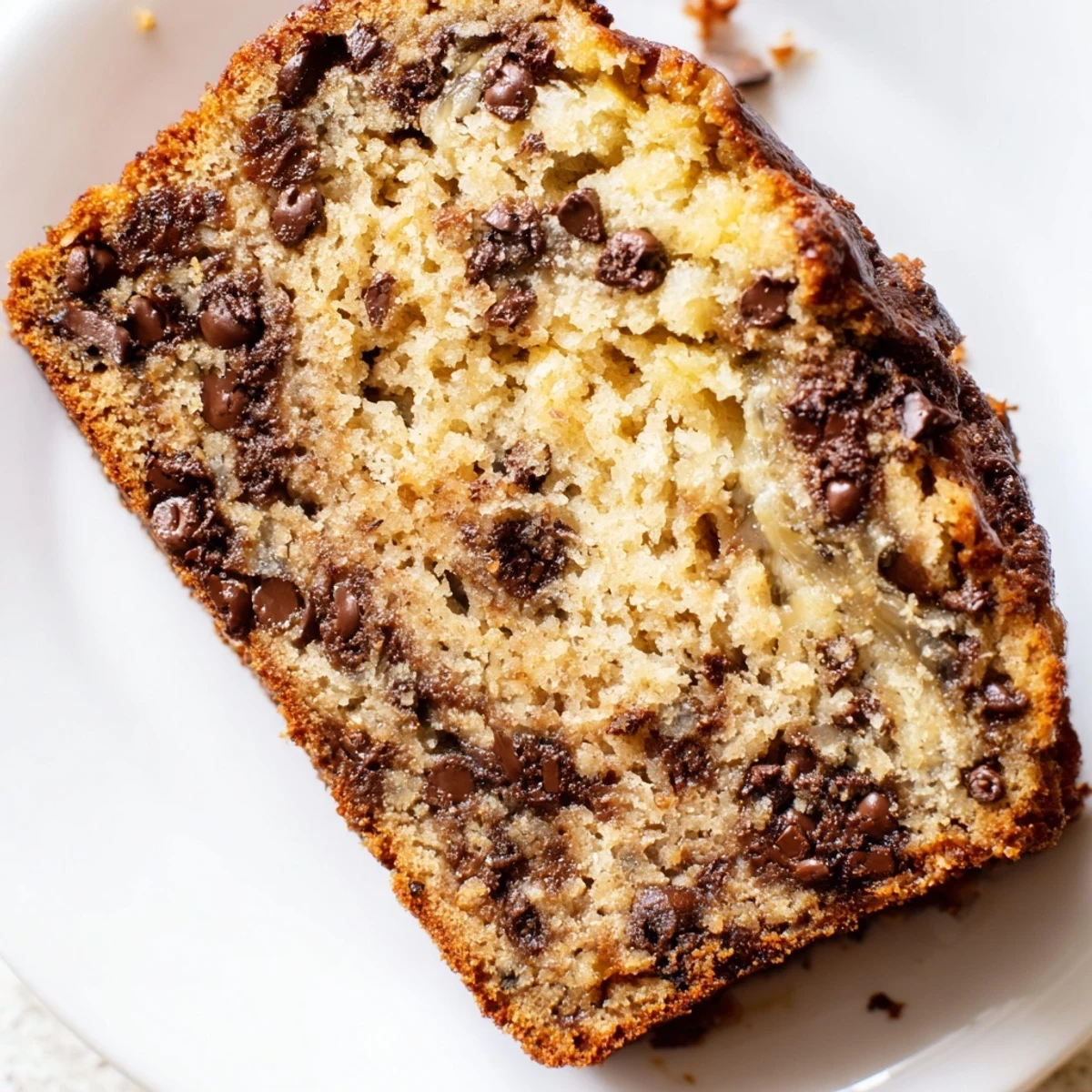 Freshly baked chocolate chip banana bread cooling on a wire rack
