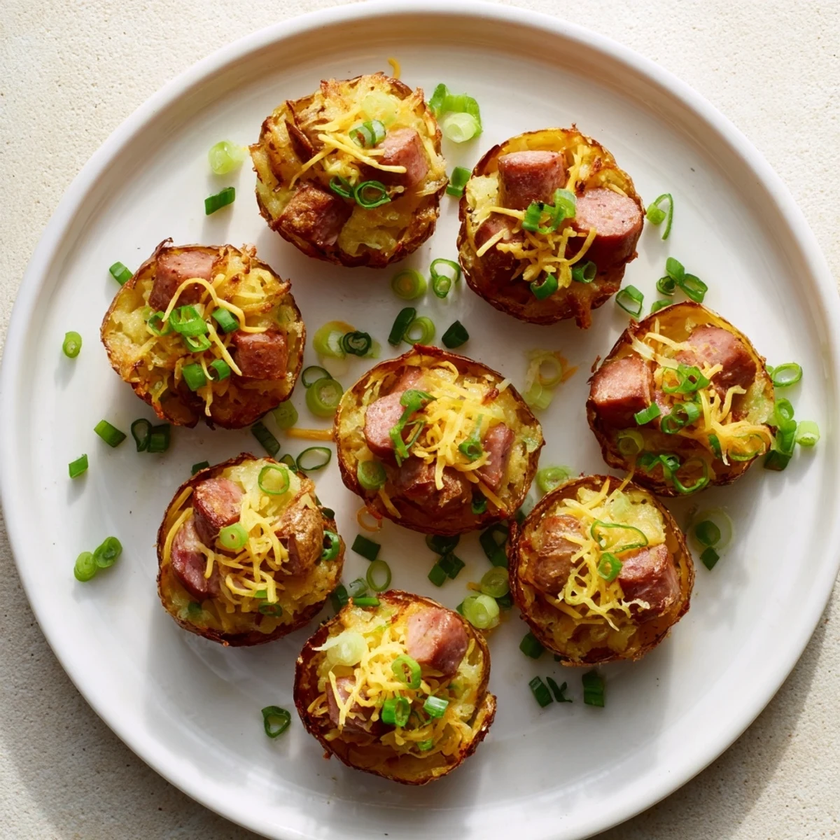 Crispy potato cups filled with savory Irish sausage for festive St. Patricks Day serving
