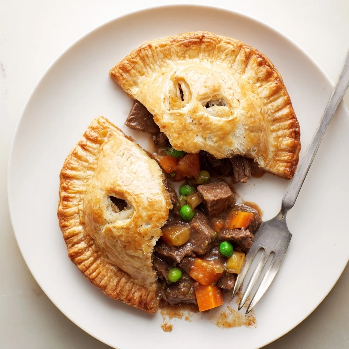 Golden brown Irish beef and Guinness hand pies with flaky puff pastry crust