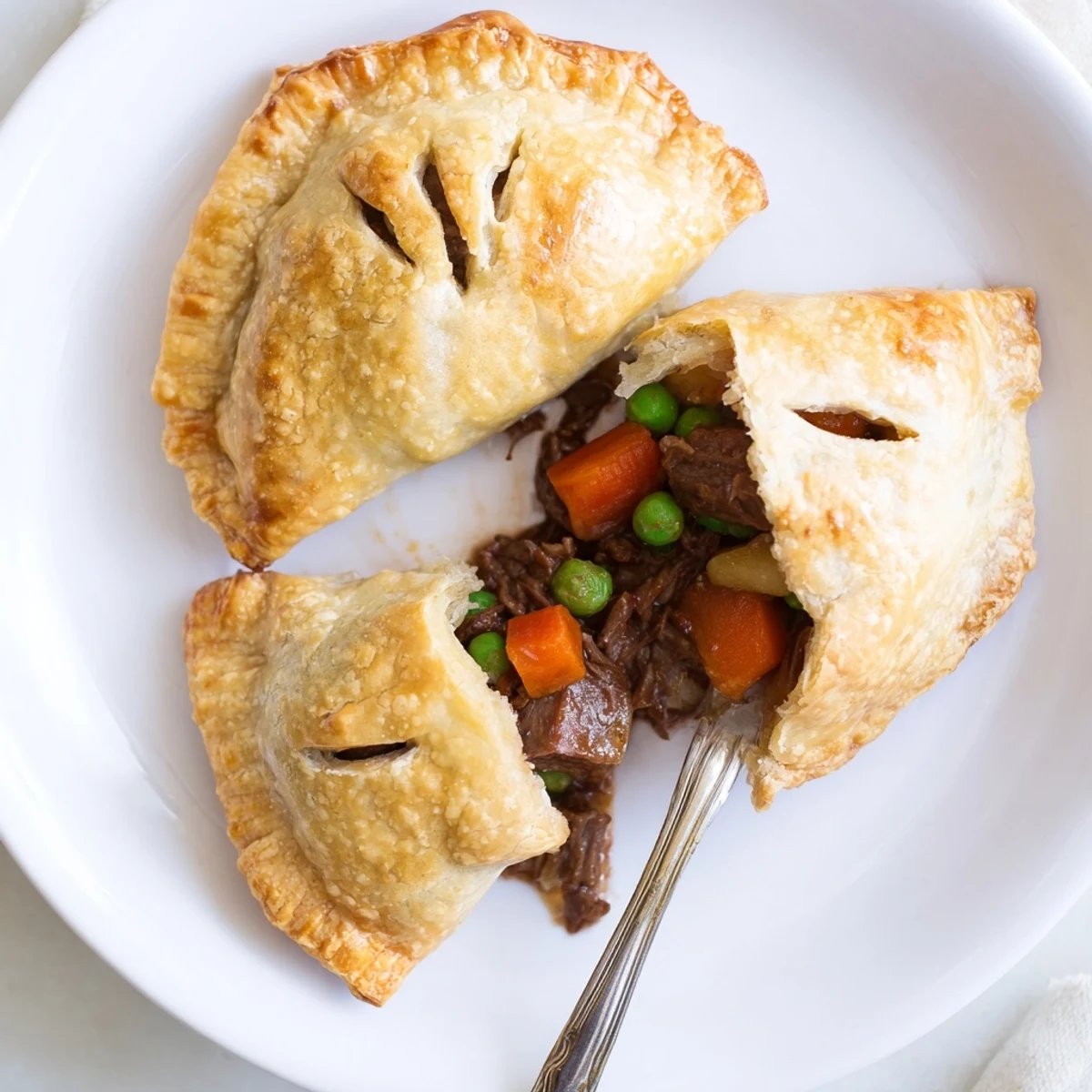 Savory hand pies filled with tender beef chunks and root vegetables in rich Guinness gravy