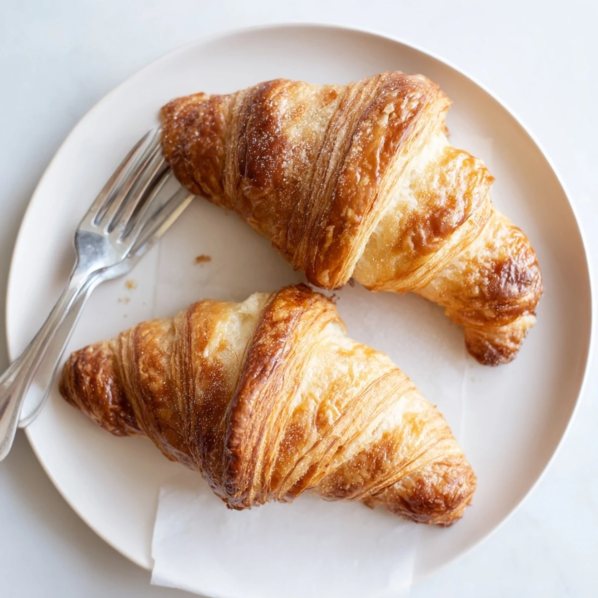 Freshly baked homemade croissants air fried to golden perfection with visible flaky pastry layers