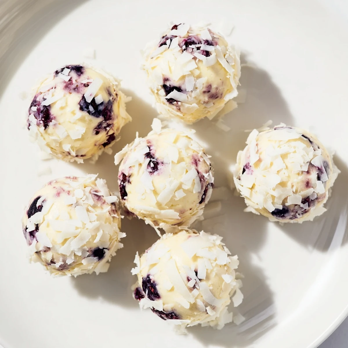 Homemade blueberry cheesecake protein bites chilled on parchment paper, ready for a healthy post-workout snack