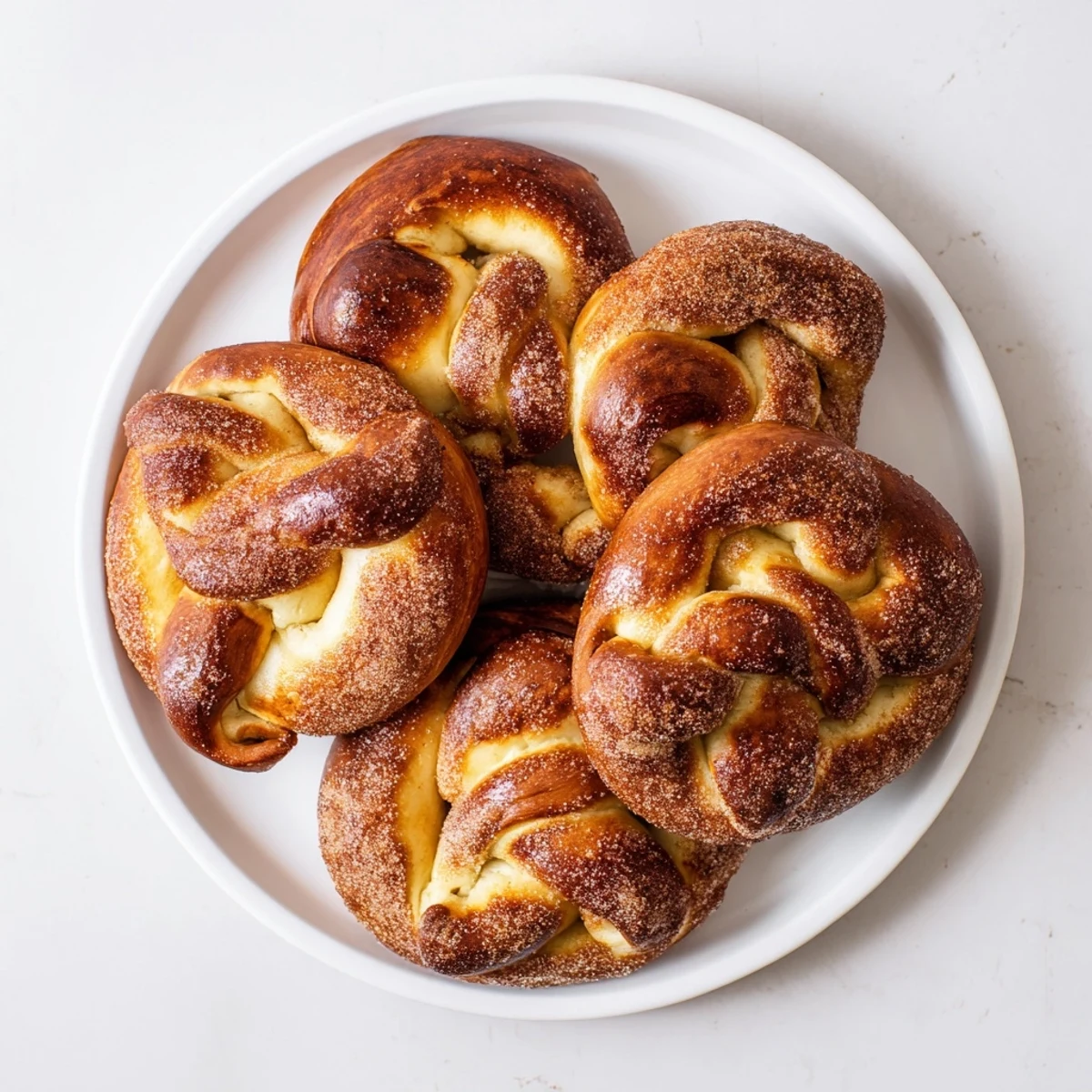 Soft baked pretzels twisted into classic shapes and dusted with cinnamon sugar for a sweet treat