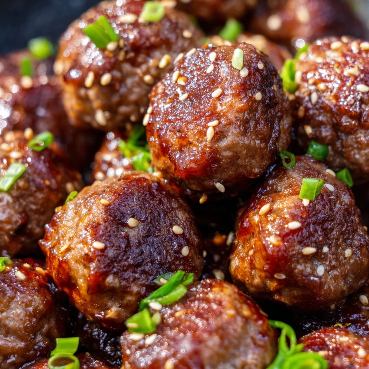 Juicy Korean BBQ meatballs arranged on a plate beside a bowl of creamy orange spicy mayo dip