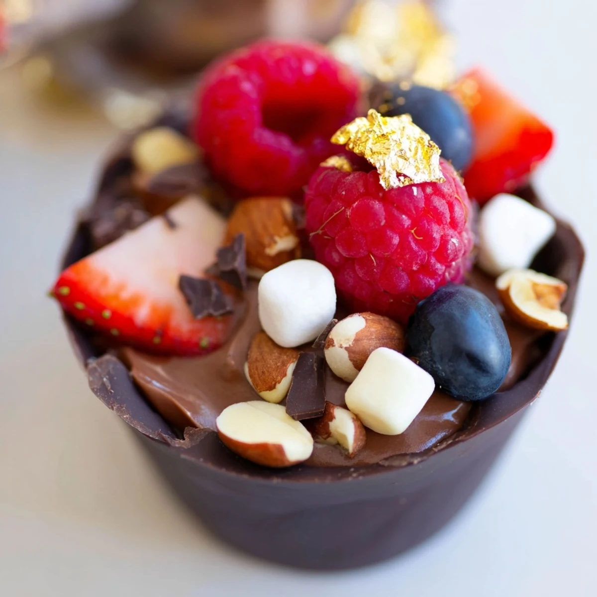 Elegant chocolate grazing cups featuring silky mousse and vibrant berries for special occasions