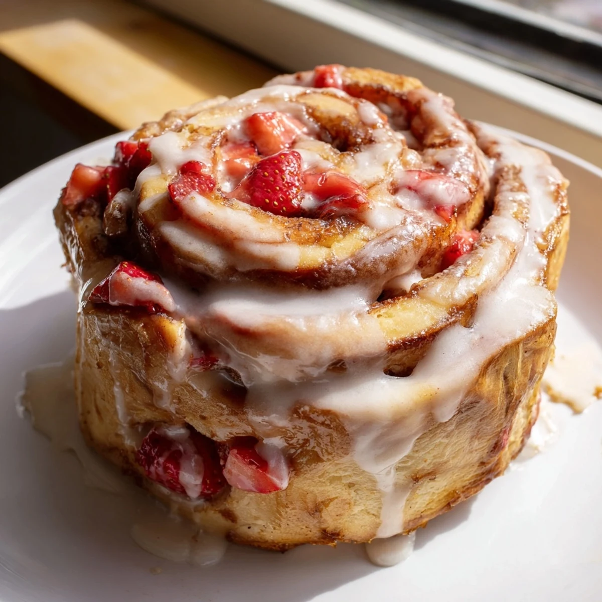 Fresh strawberries and cinnamon sugar burst from these warm, gooey breakfast rolls