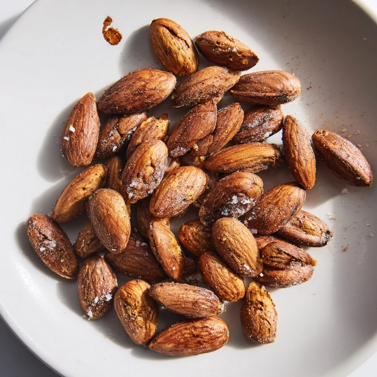 Crunchy roasted almonds coated in smoky paprika cooling on parchment paper
