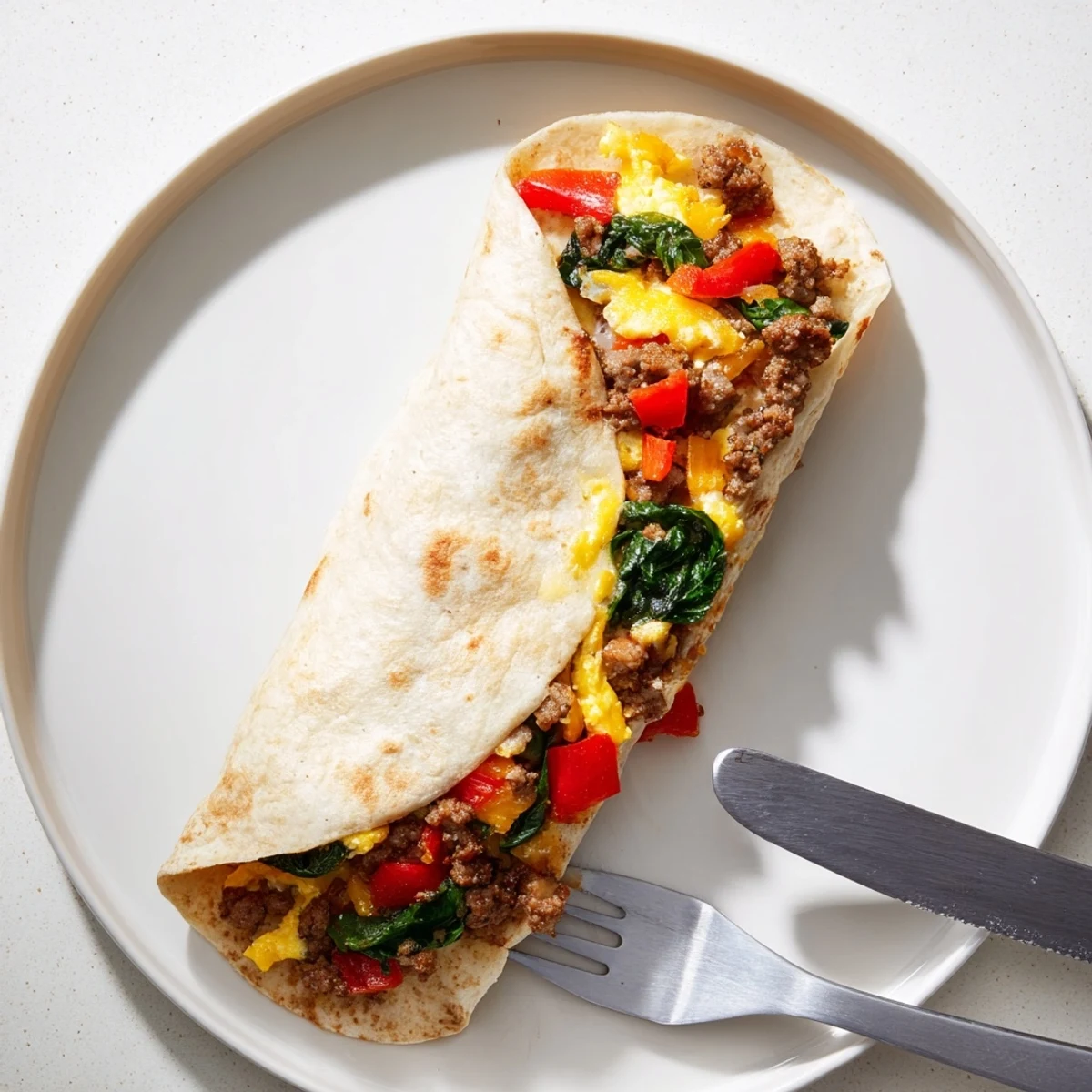 Rolled freezer breakfast burritos packed with savory sausage and fluffy scrambled eggs