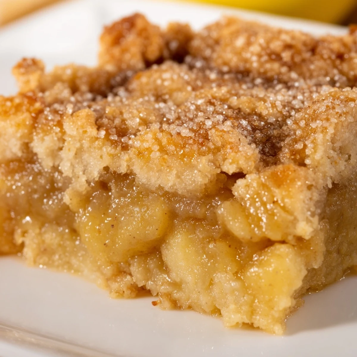 Ripe banana slices peeking through the golden crust of freshly baked Southern banana cobbler.