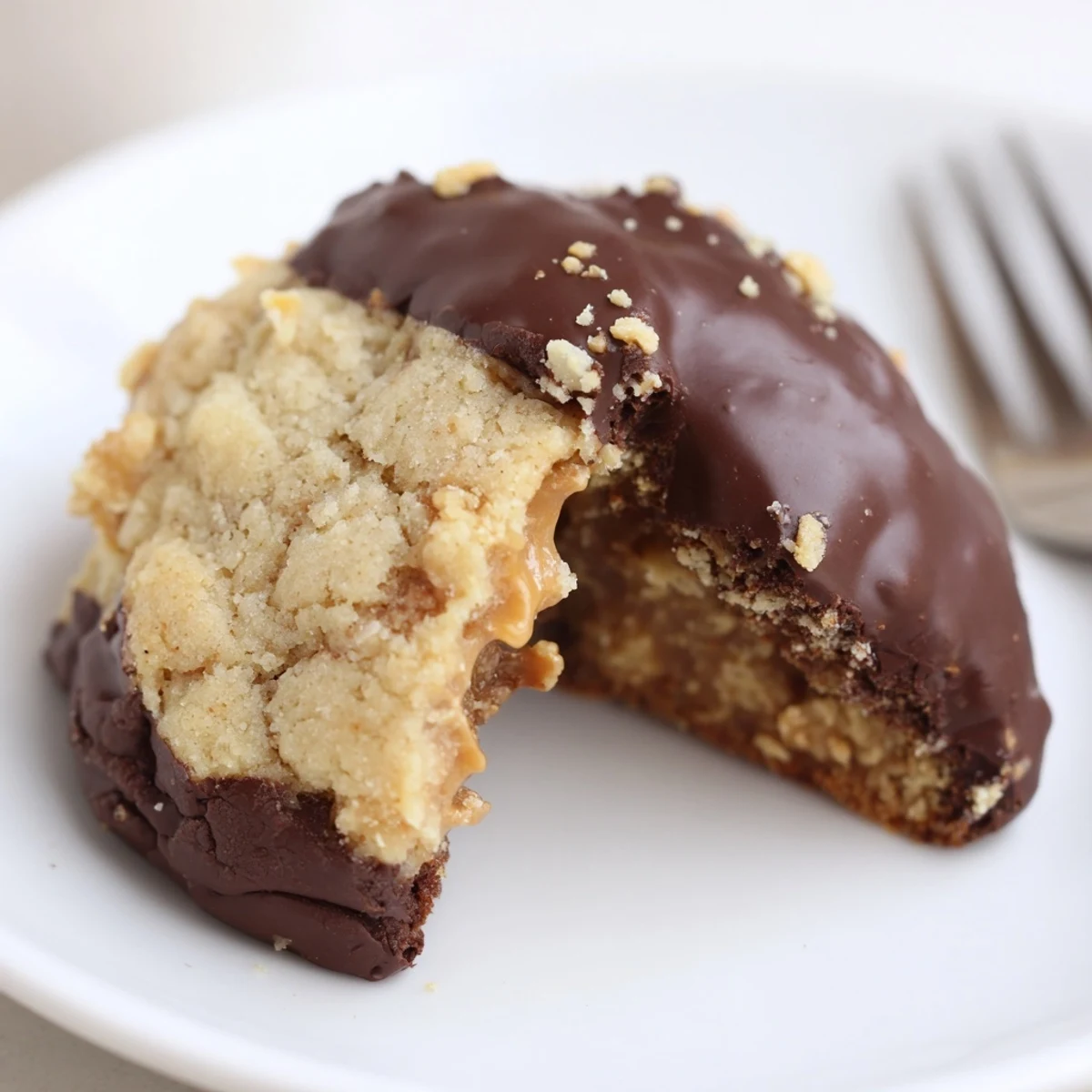 Stacked Chocolate Dipped Toffee Cookies served with milk, shiny chocolate and toffee crunch