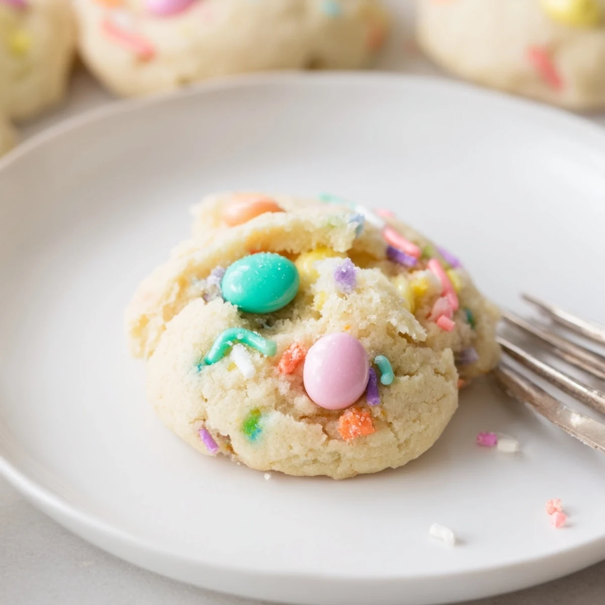 Easter Funfetti Cookies warm from the oven, soft centers and pastel candies.
