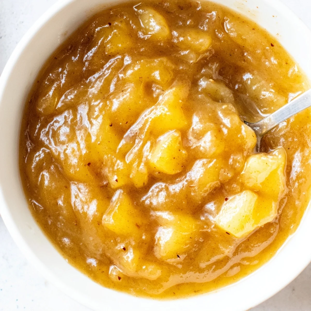 Warm Fall Caramel Apple Jam spooned over buttered toast, sticky amber ribbons.