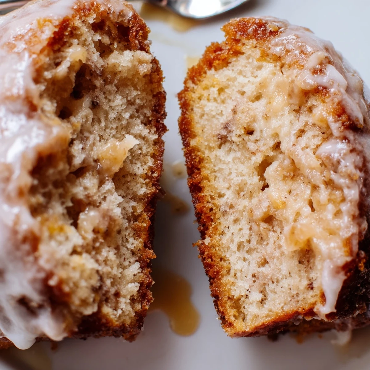 Glazed Banana Donuts cooling on wire rack, fluffy texture and powdered sugar.