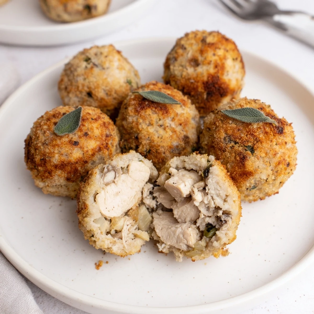 Juicy Sage Onion Chicken Balls resting on parchment, ready for honey-mustard dip