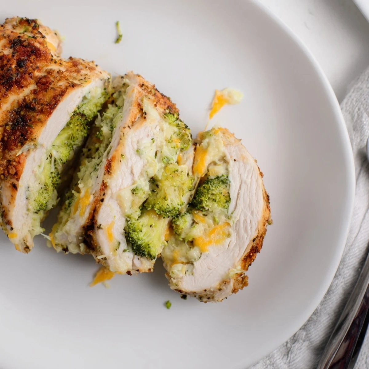 Broccoli Cheese Stuffed Chicken Breast with bubbling cheddar, golden roasted edges