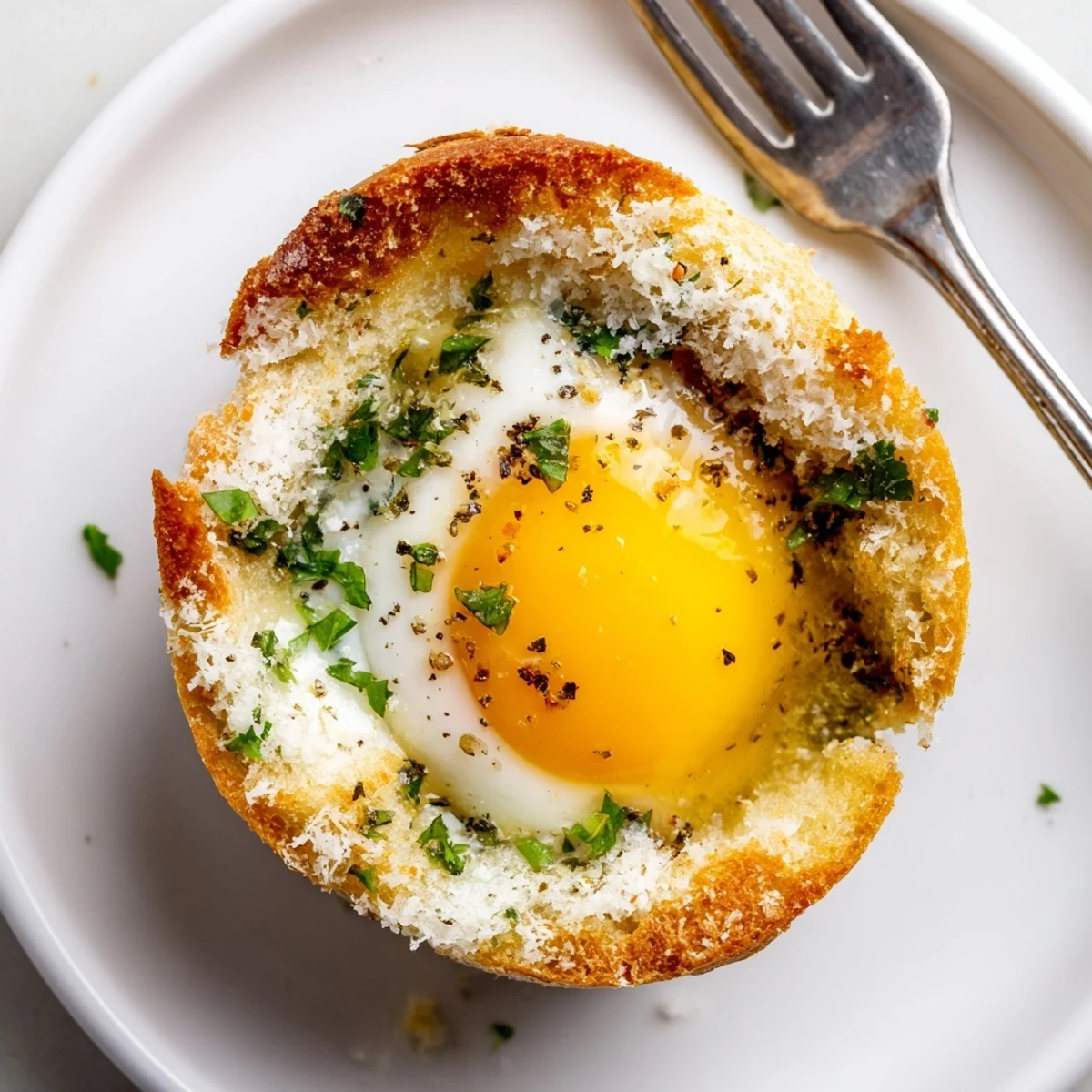 Lazy Garlic Bread Egg Cups with golden edges, runny yolks, parsley garnish