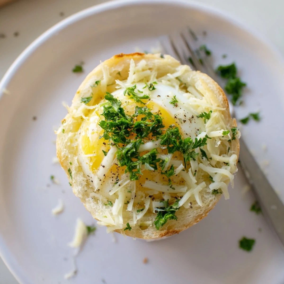 Warm Lazy Garlic Bread Egg Cups cooling in muffin tin, buttery aroma