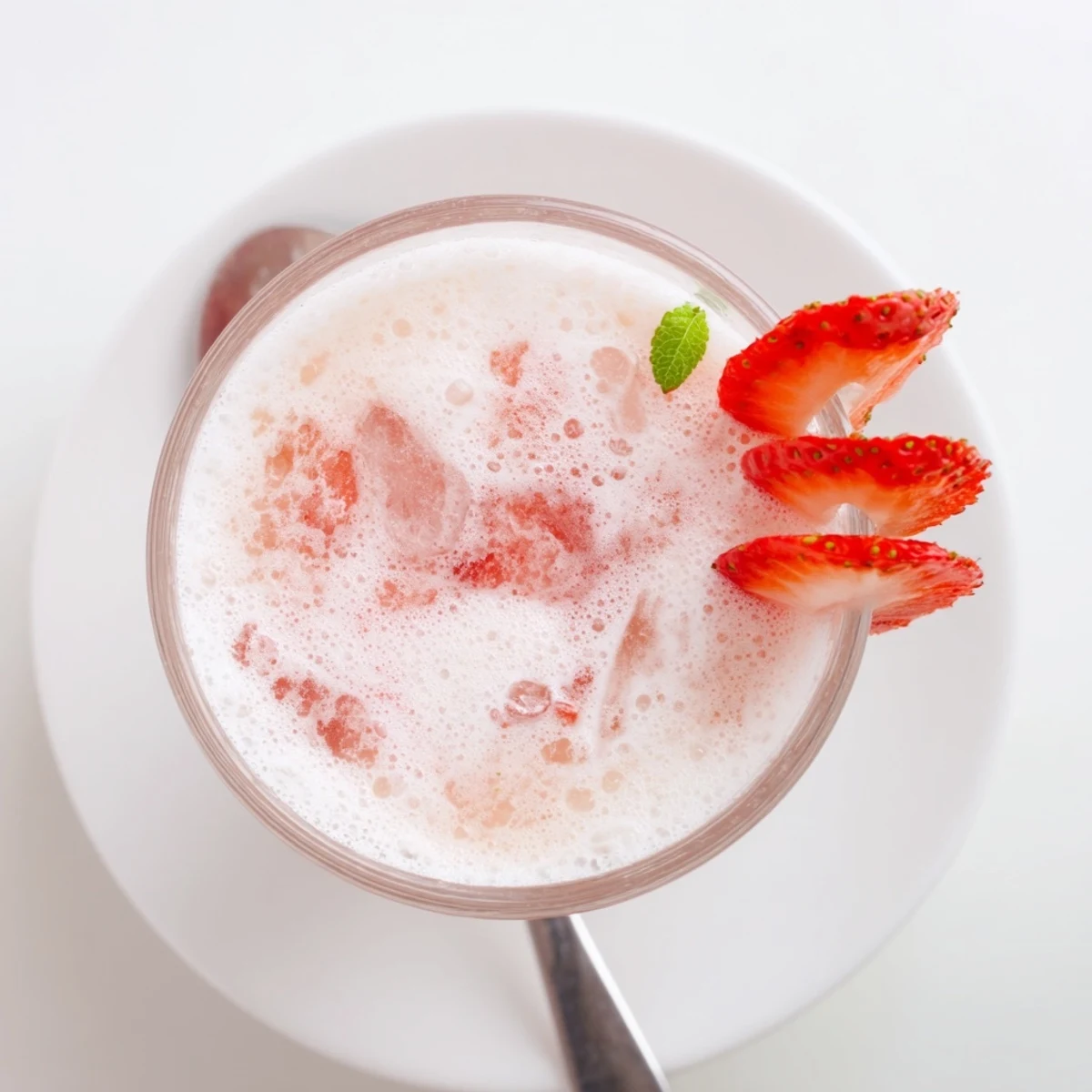 Frothy Strawberry Coconut Cooler Recipe served in chilled glasses with mint.