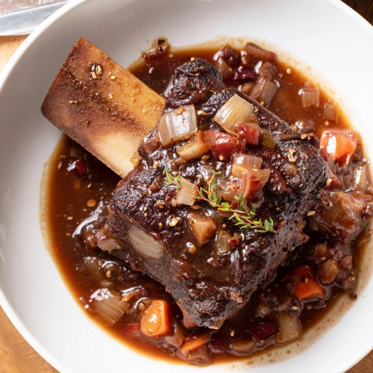 Aromatic herbs perfume Slow Cooker Beef Short Ribs, tender, braised, perfect with crusty bread