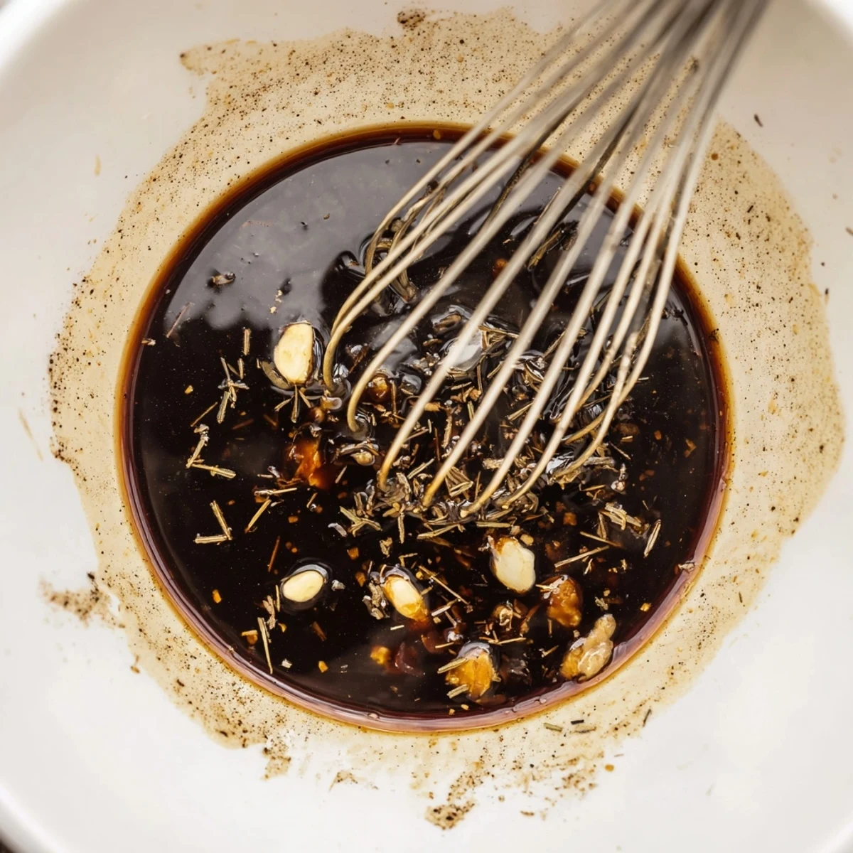 Overnight Steak Marinade in a glass bowl, glossy soy-balsamic sheen, ready to grill