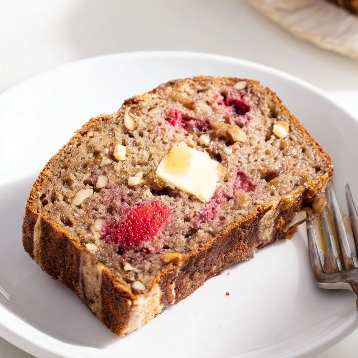 Homestyle Strawberry Banana Bread Recipe studded with juicy strawberries, perfect breakfast.