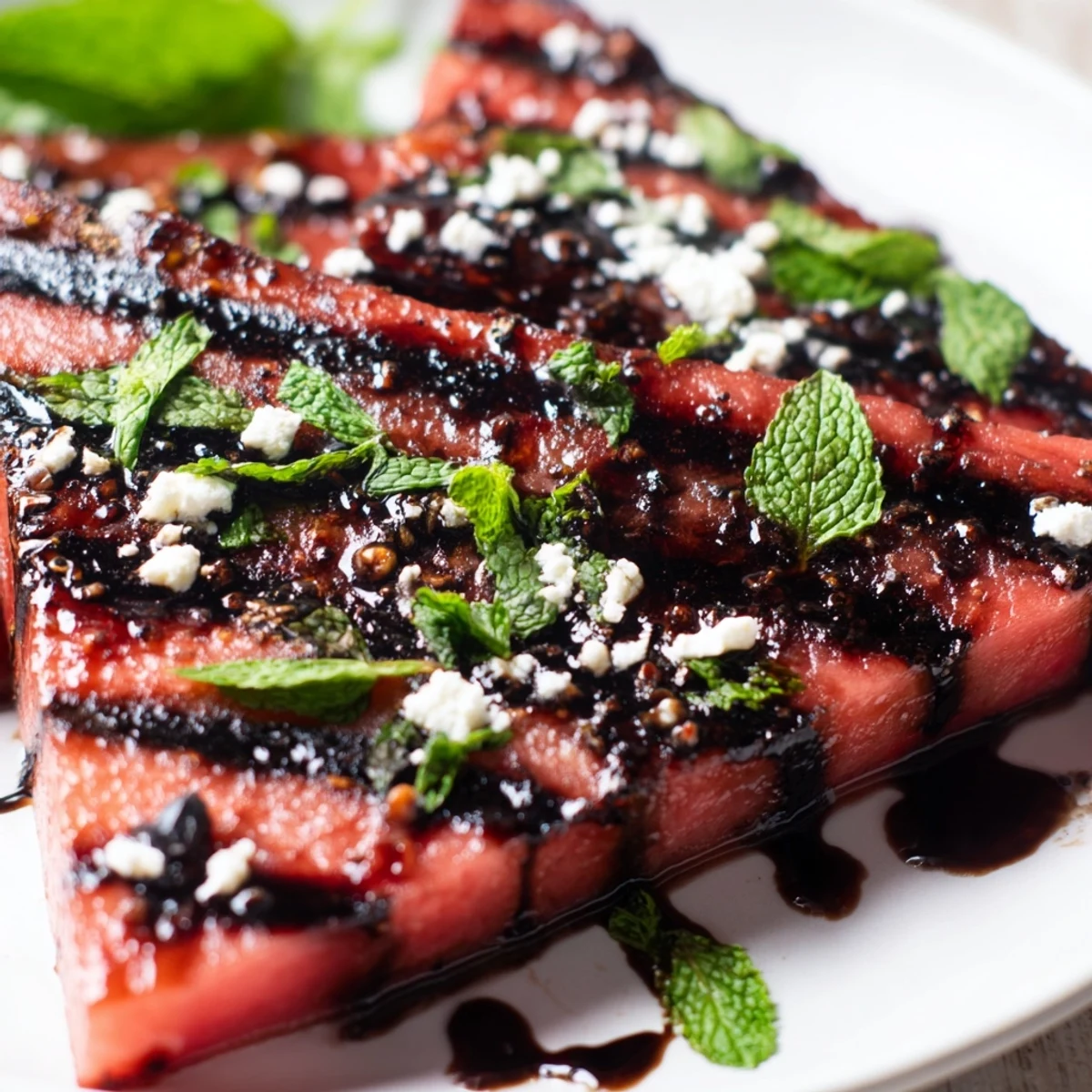 Thick grilled watermelon steak with smoky paprika crust served as a savory summer main dish